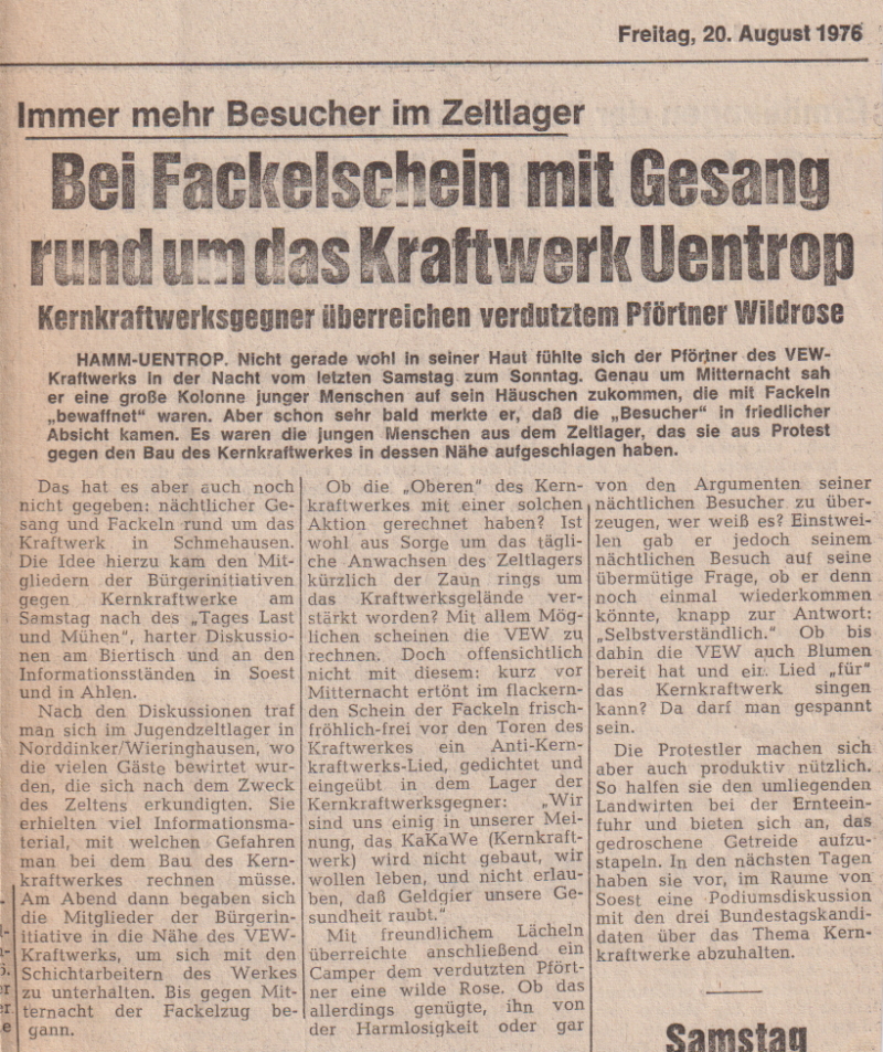 "Westfälische Rundschau" (Hamm) vom 20. August 1976