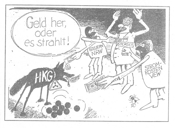 Zeichnung von Fritz Brümmer: Geld her oder es strahlt!