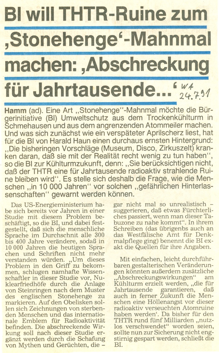 Westfälischer Anzeiger vom 24. 7. 1991