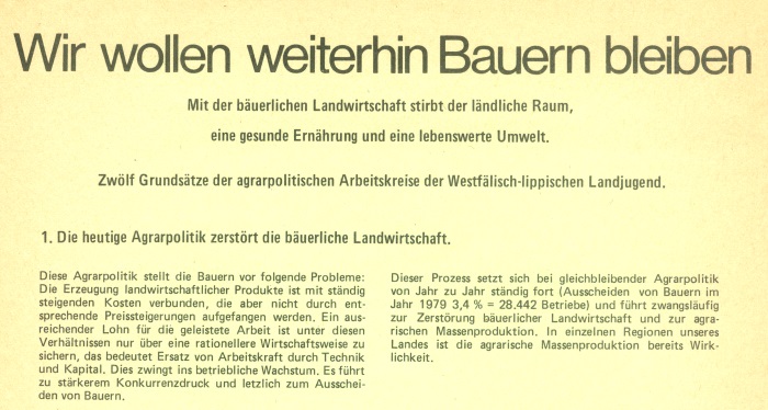 Flugblatt der Westfälisch-lippischen Landjugend (WLL), 1981