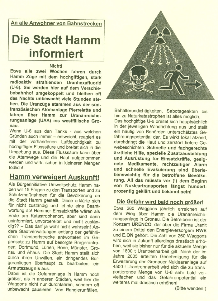 Flugblatt der BI Umweltschutz Hamm aus dem Jahr 2007