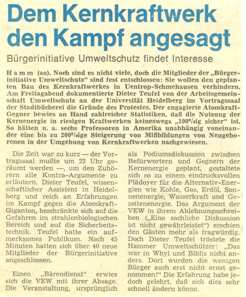 "Westfälischer Anzeiger" vom 23. 2. 1976