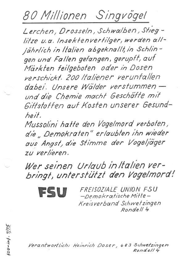 Ja, ja, unter Mussolini war alles besser ... (FSU-Flugblatt 1975)