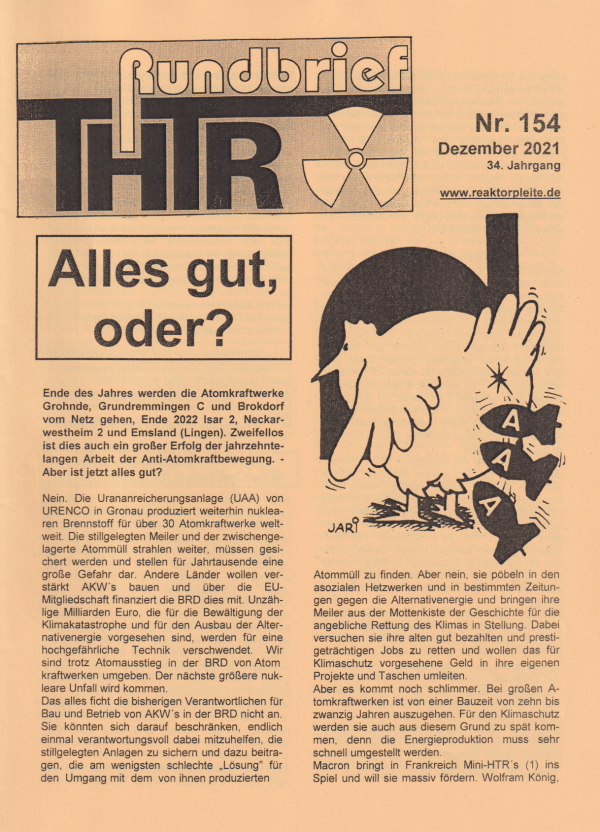 THTR-Rundbrief Nr. 154, Dezember 2021. Gruppe S. Hamm. Wollschläger