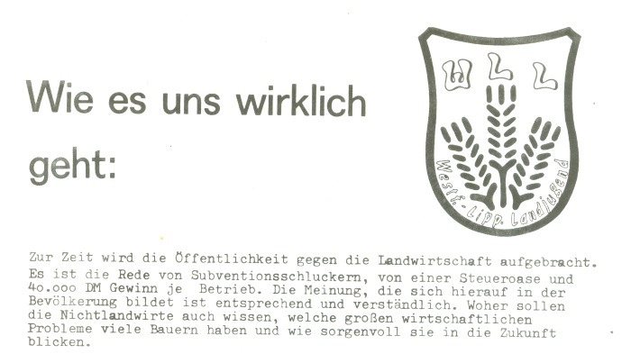 Flugblatt der Westfälisch-lippischen Landjugend (WLL), 1980