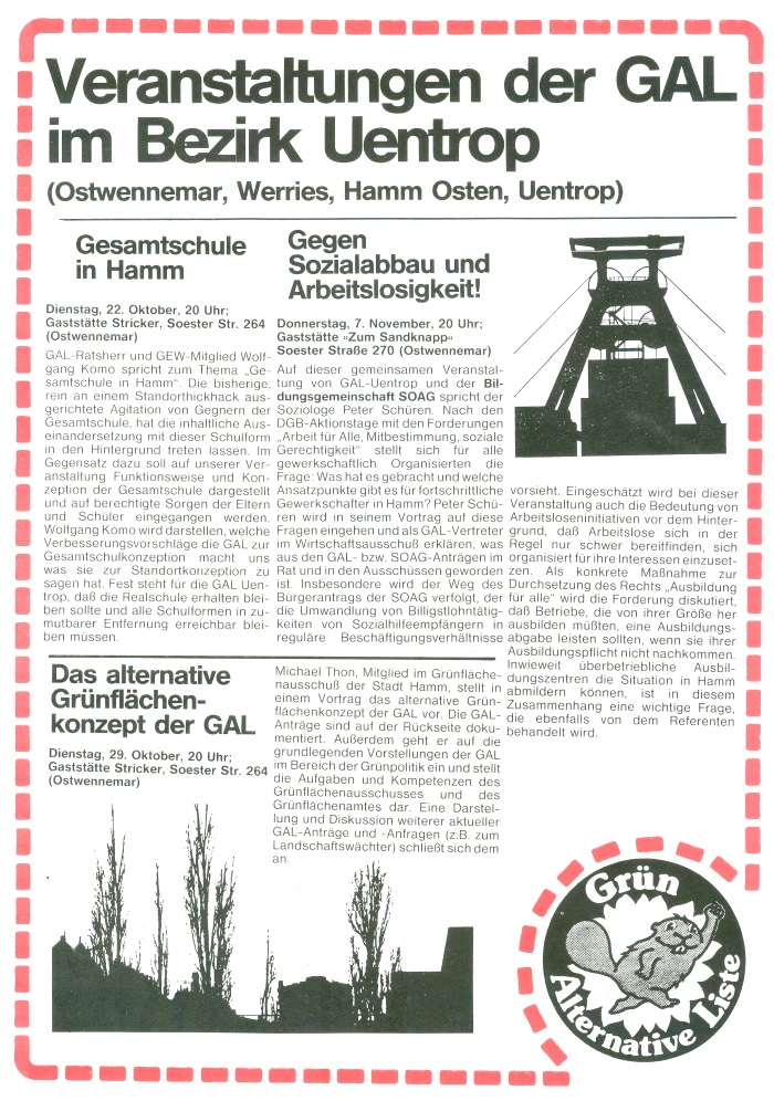 Flugblatt der GAL Uentrop 1985