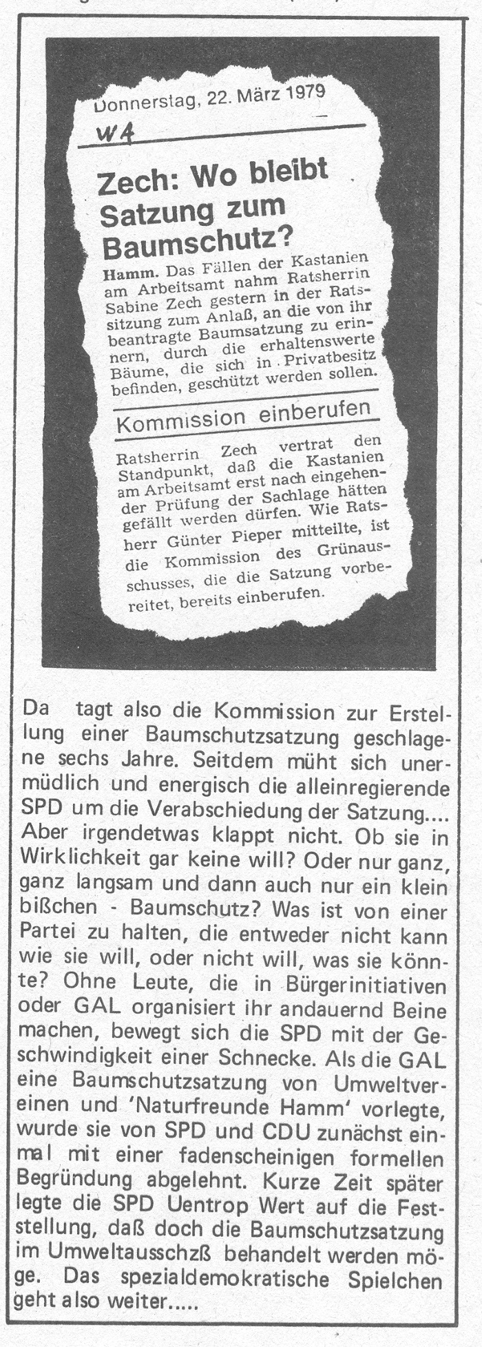 Artikel aus "Der grüne Hammer" Nr. 3, Stadtteilzeitung der GAL-Uentrop, Auflage 8.000