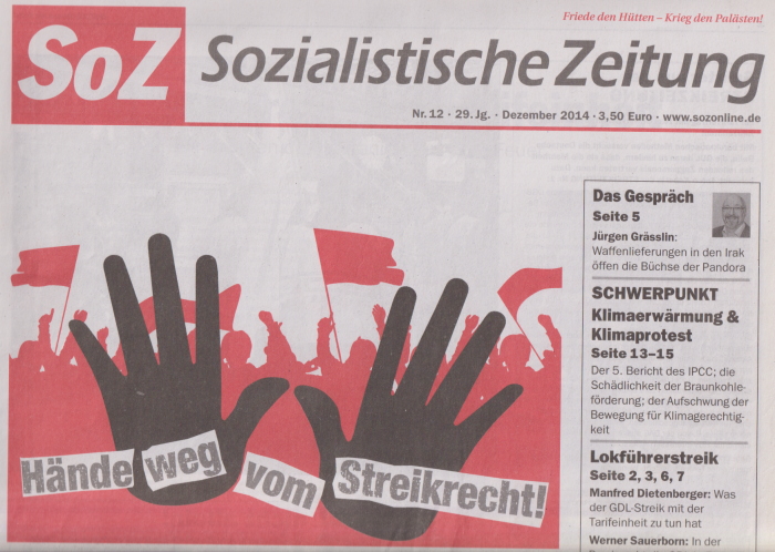 SoZ - Sozialistische Zeitung, 2014, Foto: Horst Blume