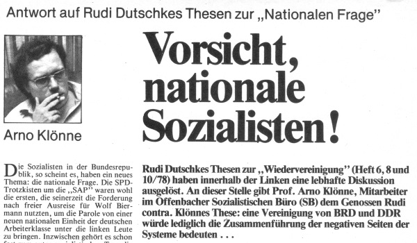 Aus: "Avanti", Nr. 11, November 1978, Artikel von Arno Klönne "Vorsicht, nationale Sozialisten!"