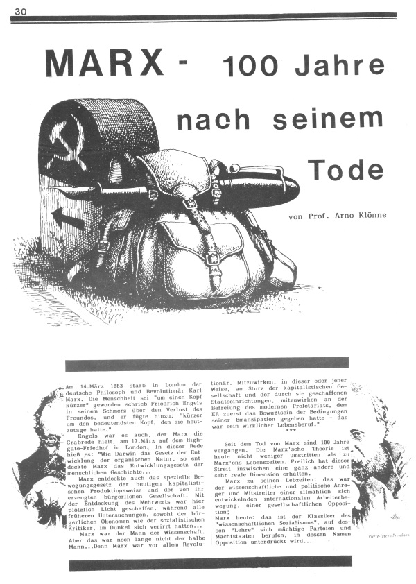 Aus: "Schwarzer Faden", Nr. 12, 1983, Artikel von Arno Klönne "Marx - 100 Jahre nach seinem Tode"