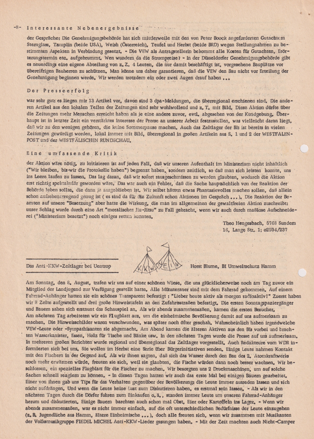 Informationsdienst für gewaltfreie Organisatoren, „Kein Atomkraftwerk in Uentrop" Teil 8, August 1976, Heft 29