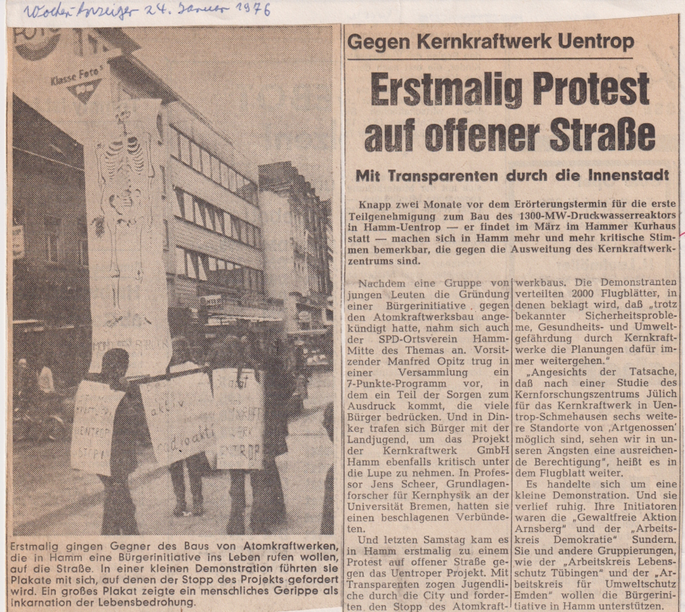 Zeitungsartikel: "Wochenanzeiger" vom 24. Januar 1976