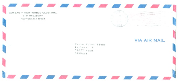 Ein kleines Luftpostbriefchen von "Aufbau"-Chefredakteur Henry Marx aus dem Jahre 1993 ...